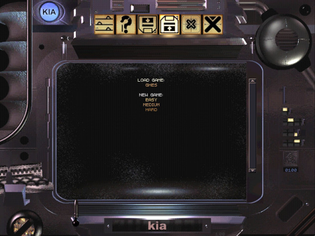 Старое меню из оригинала. Стилизовано под внутриигровой компьютер KIA.