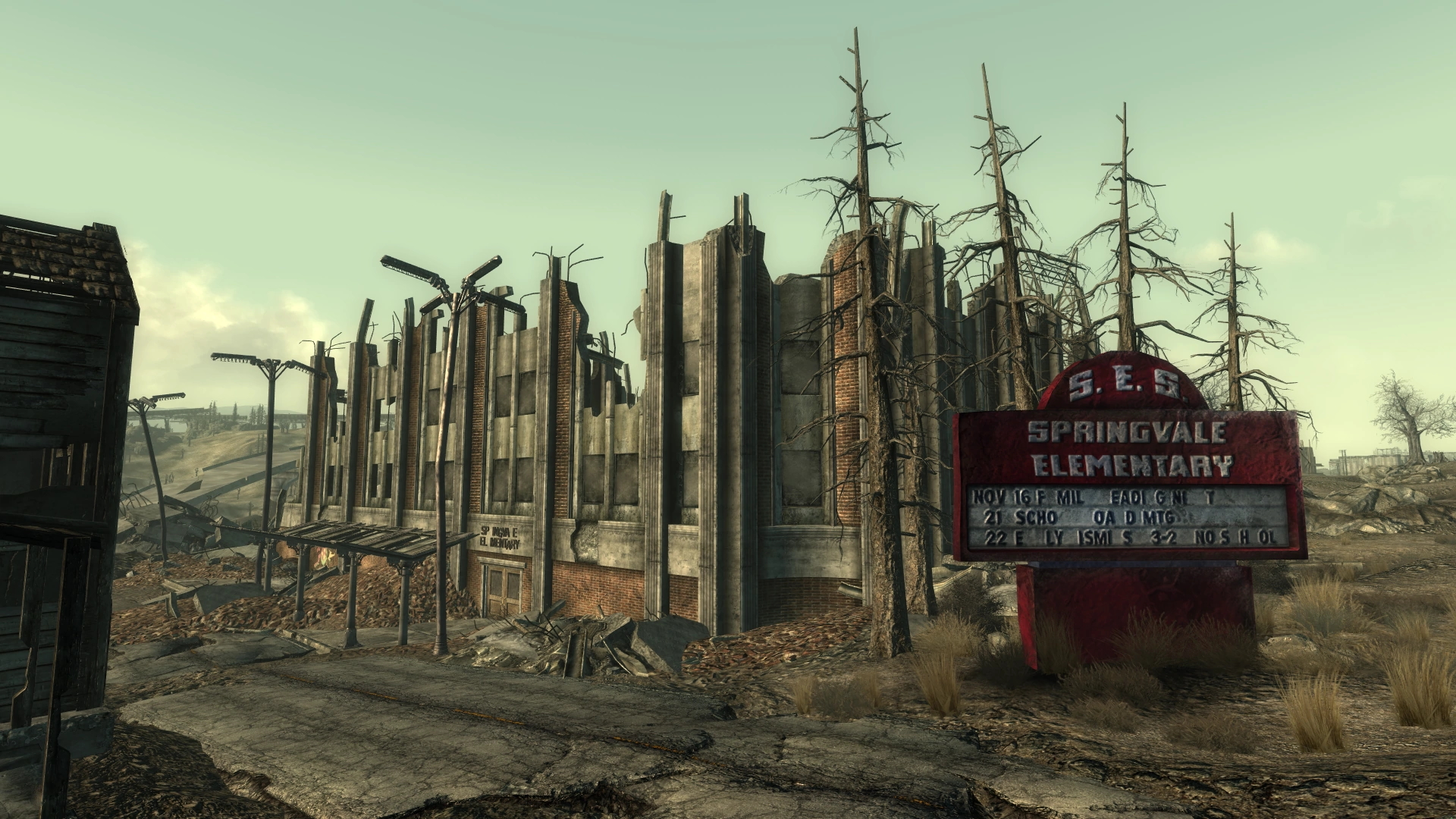 Саут спрингвейл вестерн. Спрингвейл фоллаут 3. Школа Спрингвейла Fallout 3. Лагерь рейдеров фоллаут. Спрингвейл Fallout New Vegas.