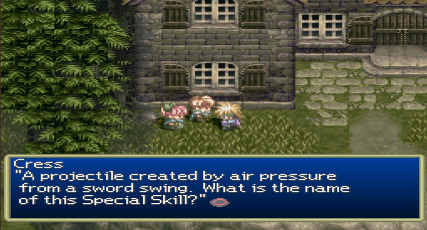Кресс и Арчи из прошлой игры серии Tales of Phantasia беспокоятся о главном герое и в обмен на ответы к своим вопросам выдадут скилы.