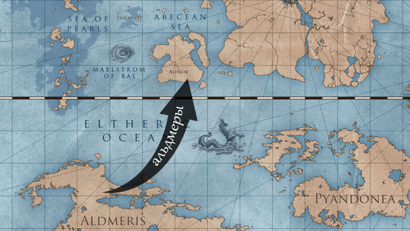 Исследователи считают колыбелью эльфийской цивилизации мифический континент Альдмерис, который может находиться юго-западнее Тамриэля. В дальнейшем альдмеры перебрались на острова Саммерсет.