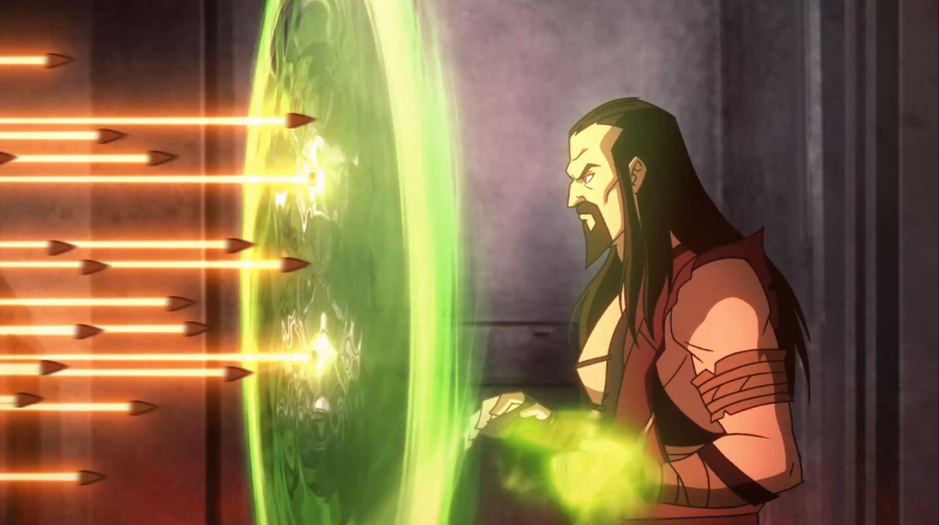 Шан Цунг перенаправляет выстрелы Кано, таким же приемом каким пользовался Доктор Стрендж в Войне Бесконечности