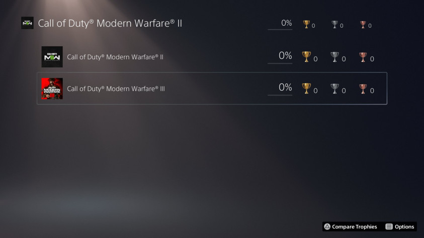 Достижения Modern Warfare III в интерфейсе PS5.