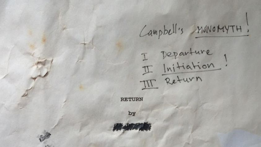 Среди новых стихов оказался титульный лист книги с названием «Возвращение» и описанием трёхактной структуры Кэмпбелла.