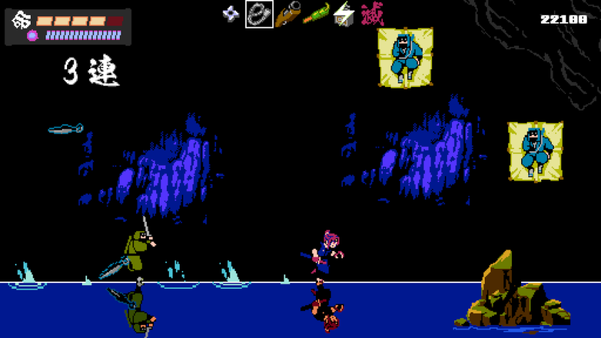 Ниндзя-одиночка целеустремлённо бежит по водной глади в зловещей темноте, оставляя за собой сверкающие брызги – такое не каждый день происходит. Отражения в воде я тоже нечасто наблюдаю, когда запускаю 2D-игры.
