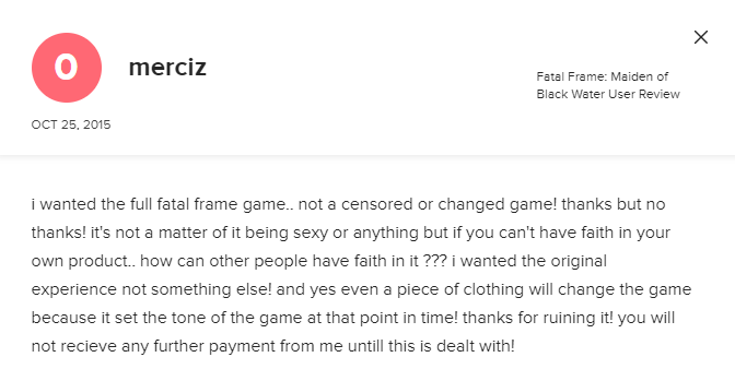 Типичный негативный отзыв, в котором игрок жалуется на цензуру. Ага, японцы решили обделить западных игроков контентом.