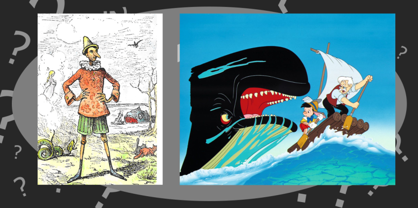 В оригинальной сказке&amp;nbsp;Карло Коллоди&amp;nbsp;Пиноккио был проглочен акулой. В адаптации Толстого Буратино избежал такой участи