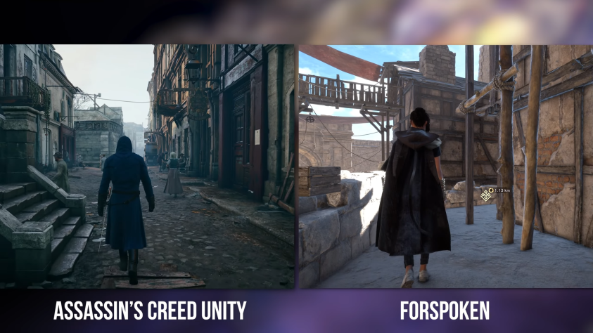 Сравнение&amp;nbsp;Assassin&#039;s Creed Unity (2014) и&amp;nbsp;Forspoken (2023).