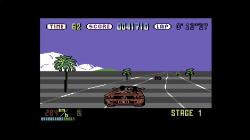 Кадр из версии Out Run для Commodore 64, 1987 год