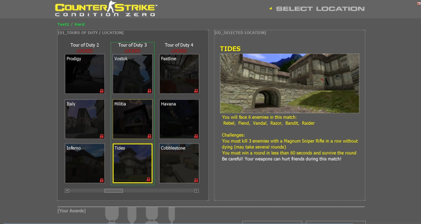 Изменённый список Tour of Duty из билда Counter-Strike: Condition Zero. Можете сравнить с предыдущим скриншотом выше.