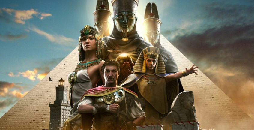 Цезарь, Клеопатра и Птолемей XIII из игры Assasins Creed Origins