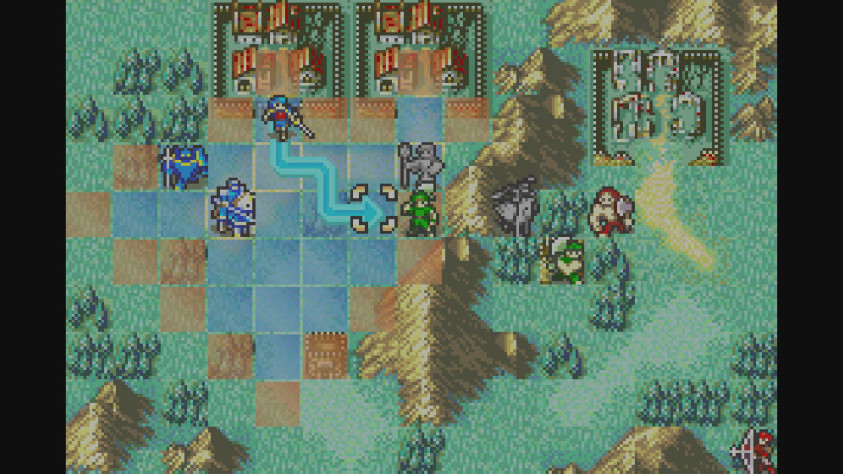 &quot;Sacred Stones&quot;. Голубым отмечены юниты игрока, зелёным - союзники, красным - противники. Серые юниты закончили свой ход&amp;nbsp;