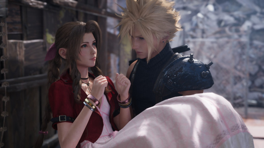 Aerith in the arms of Cloud
