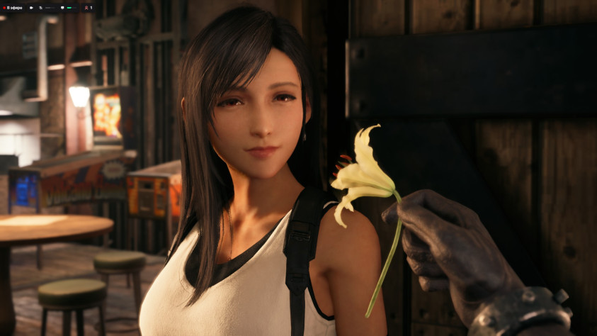 Cloud gives a flower to Tifa