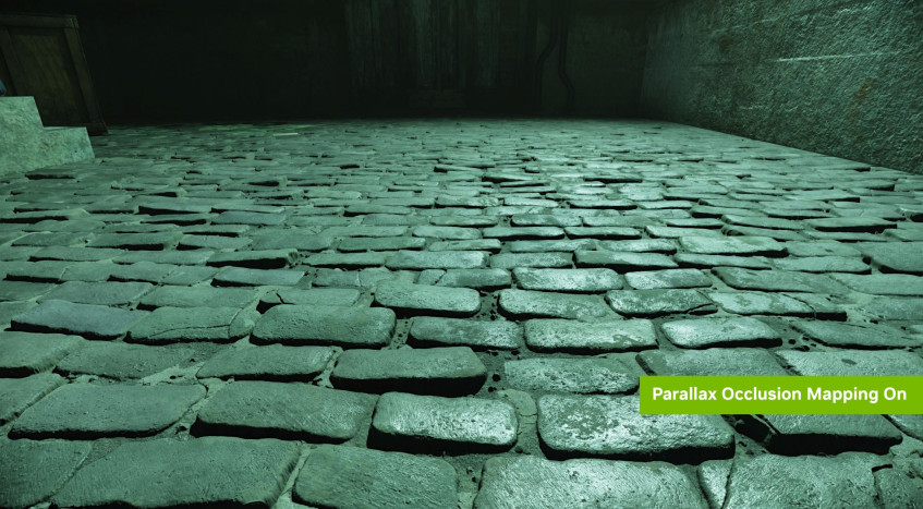 Эффект объёма parallax occlusion, добавленный через RTX Remix.