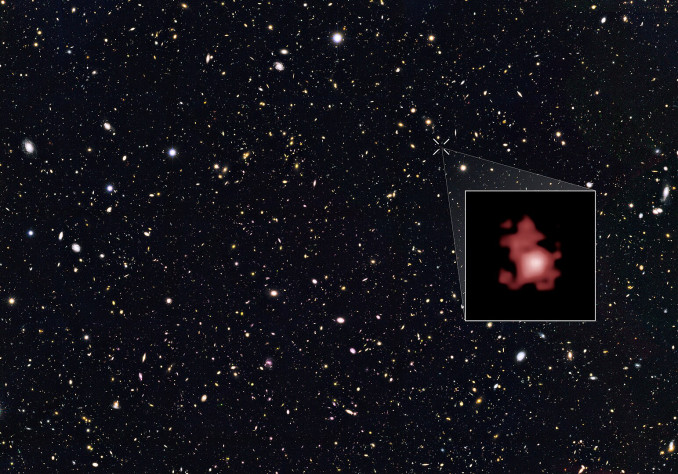 Вот так выглядит одна из&amp;nbsp;самых дальних наблюдаемых нами галактик GN-z11. Её&amp;nbsp;свет шёл до&amp;nbsp;нас около 13&amp;nbsp;млрд. лет, т.е это значит, что тут она выглядит так как выглядела 13&amp;nbsp;млрд. лет назад.