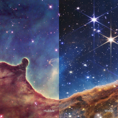 Сравнение снимков Туманности Киля, сделанные телескопами «Хаббла» и&amp;nbsp;Джеймса Уэбба»