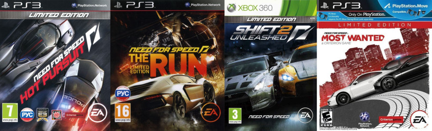 У&amp;nbsp;NFS Hot Pursuit (2010), NFS The Run, Shift 2 Unleashed, NFS Most Wanted (2012)&amp;nbsp;— Limited Edition