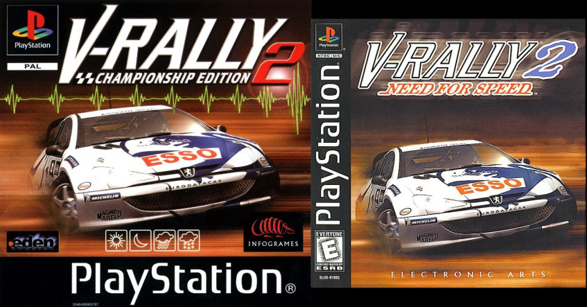 Слева направо&amp;nbsp;— европейская и&amp;nbsp;североамериканская обложки V-Rally 2 для PS1