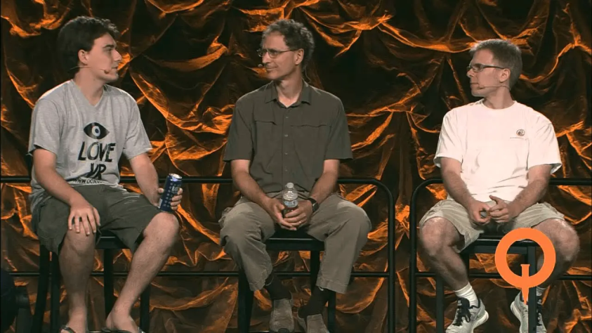 Майкл Абраш (посередине) и Джон Кармак (справа) во время конференции на Quakecon 2012