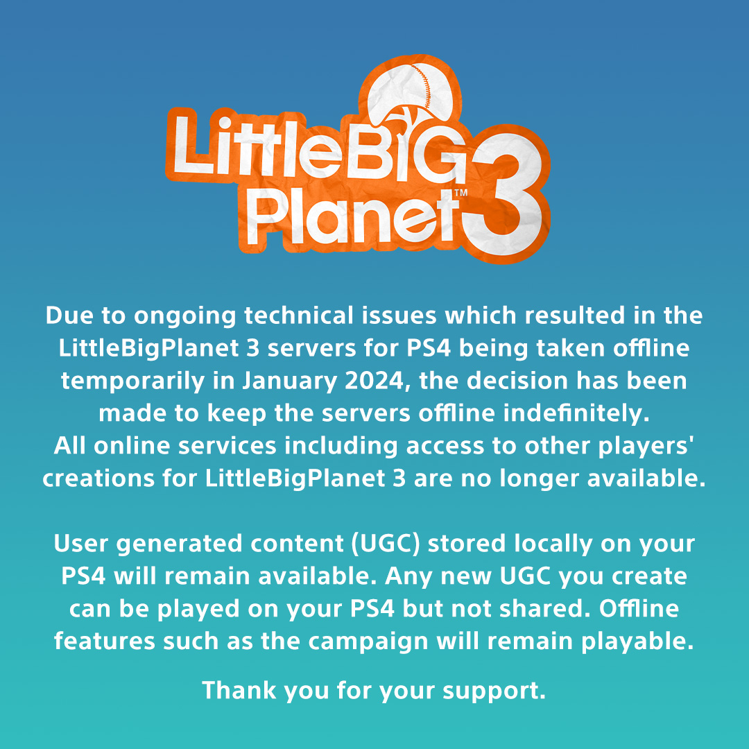 Sony подтвердила, что серверы LittleBigPlanet 3 отключены насовсем |  StopGame