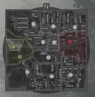 Режим Схватка, карта Город. Зелёные - ваши точки. Красные - Точки противника.&amp;nbsp;