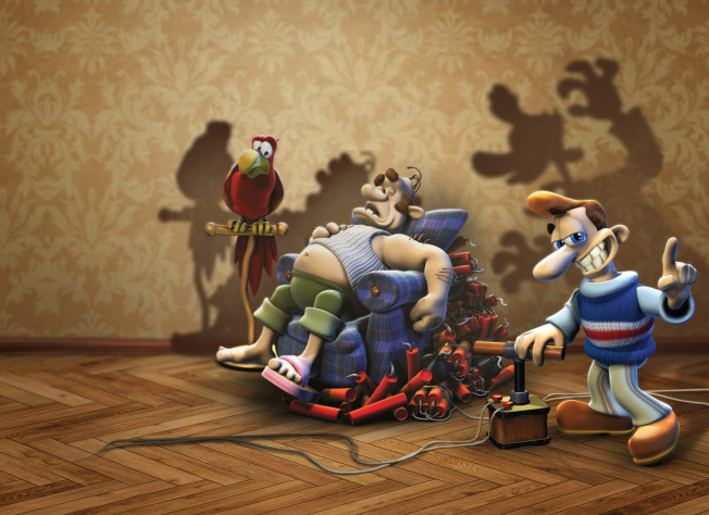 Главные персонажи игры: Вуди и его злой и хамский сосед
