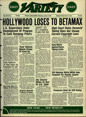Заглавная страница газеты Variety (Голливуд проиграл Betamax’у)