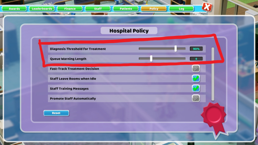 Настройки политики госпиталя