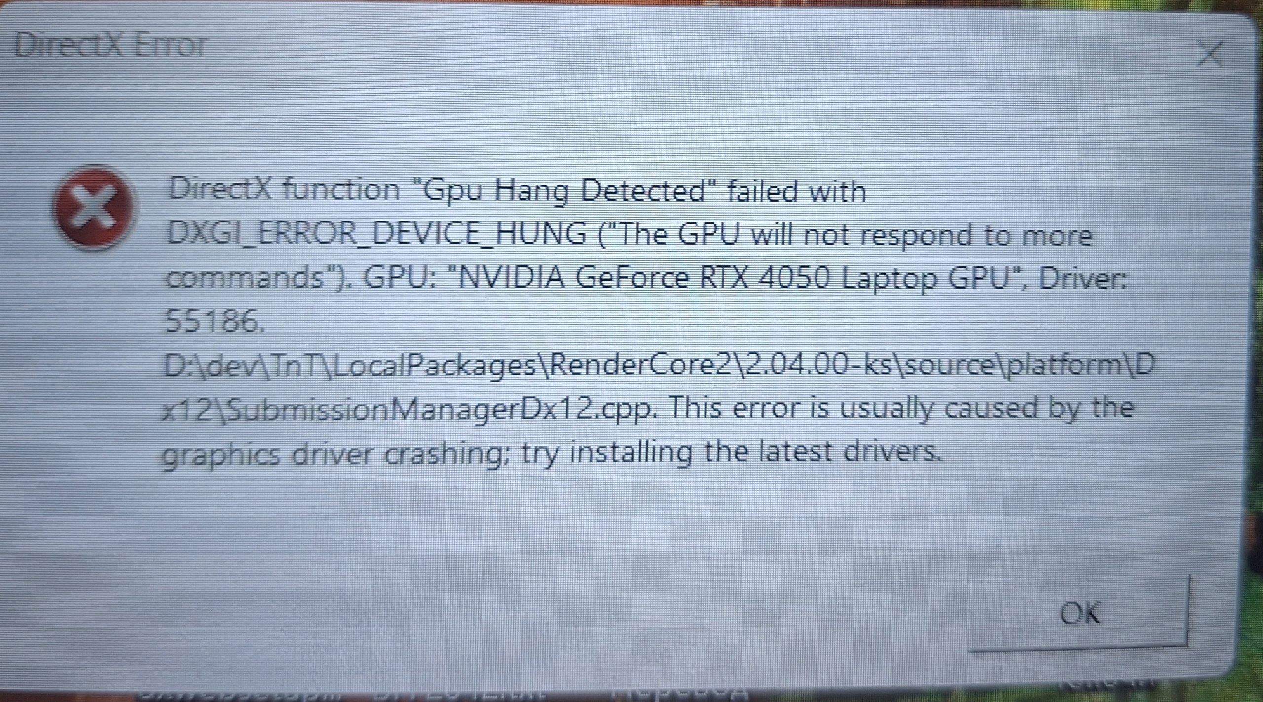 Ошибка directx function