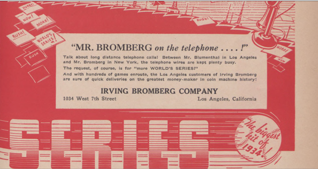 Реклама Irving Bromberg Co&amp;nbsp;в&amp;nbsp;Лос-Анджелесе, 1934&amp;nbsp;год.
