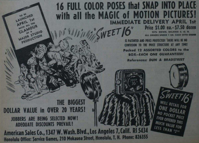 Реклама Service Games, Hawaii (Billboard, 02.04.1949).