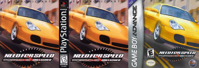 Слева направо: обложки Need For Speed: Porsche Unleashed для ПК, PlayStation и&amp;nbsp;GameBoy Advance.