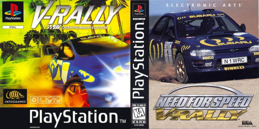 Слева направо: европейская и&amp;nbsp;североамериканская обложка V-Rally для PlayStation