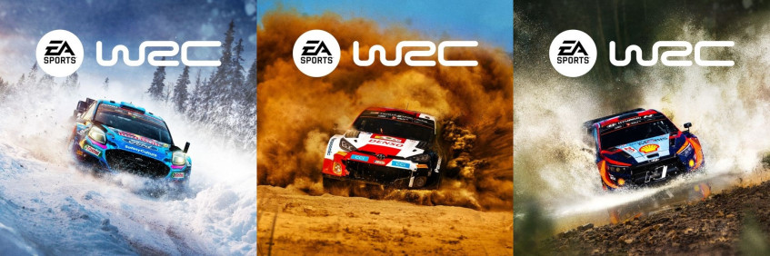 Слева направо: обложка EA&amp;nbsp;Sport WRC для ПК, PlayStation и&amp;nbsp;Xbox.