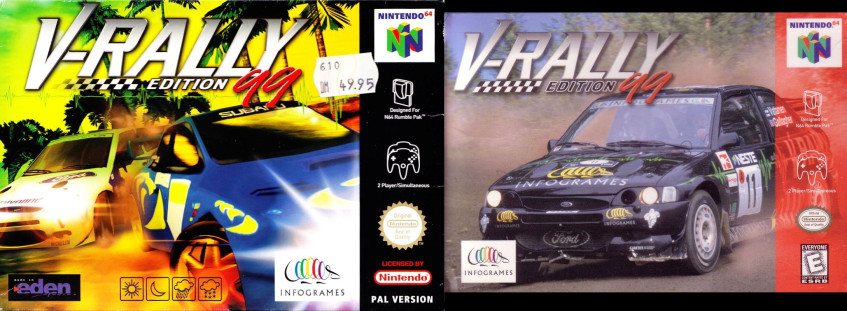 Слева направо: европейская и&amp;nbsp;североамериканская обложка V-Rally для Nintendo&amp;nbsp;64