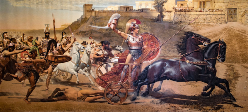 Триумф Ахилла&amp;nbsp;— фреска Франца фон Мача (1892). Здесь изображен сюжет истязания убитого Гектора. Ахилл как и&amp;nbsp;Кратос жесток к&amp;nbsp;своим врагам