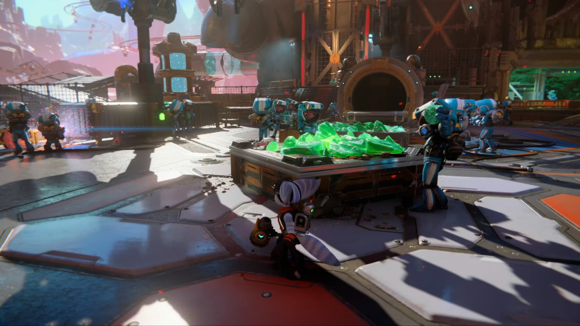 На локациях в Rift Apart очень много массовки — у всех есть какие-то занятия, разговоры и всё прочее. Выглядит намного живее, чем любая предыдущая часть.
