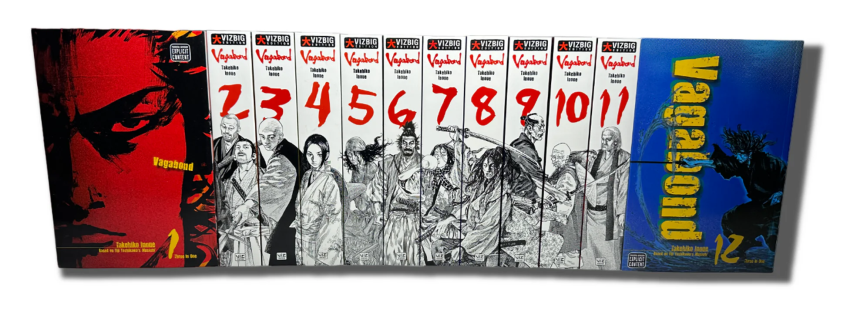 Вот так выглядит зарубежное издание от Viz Media. Мне очень нравится, как корешки книг образуют единую композицию.