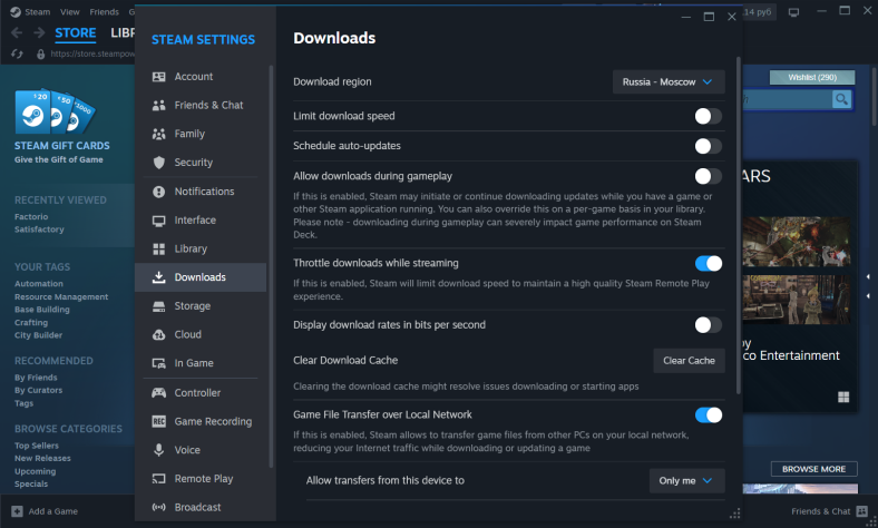 Steam Settings &amp;gt; Downloads &amp;gt; Download Region