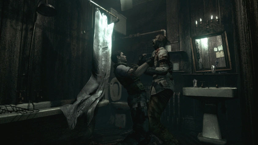 В Resident Evil: HD Remaster, зайдя в ванну, мы можем услышать звук капель, которые бьются об воду, звук намекает нам, что ванна заполнена и на ее дне может что-то находиться. Как итог, из нее встает зомби и нападает на протагониста.